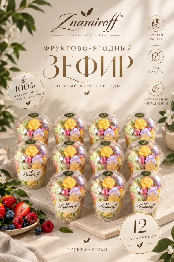 №1 Зефир в стаканчиках без сахара(коробка 12шт по 100гр) в Тулуне